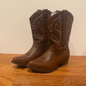 Western Dark Brown Faux Leather Cowgirl Boots